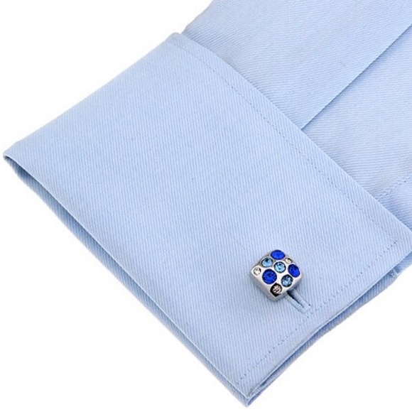 Blue Crystal Square Silver Cufflinks - Picture 2 of 13